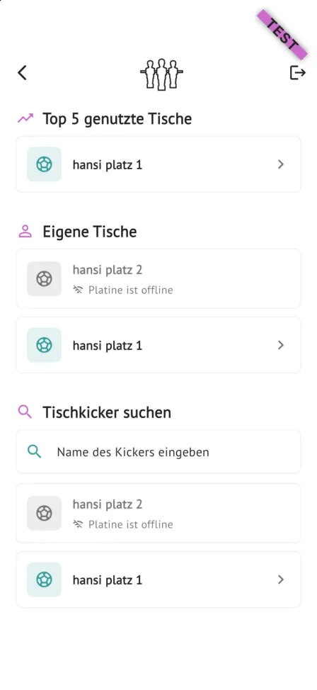 App-Ansicht mit den meistgenutzten Tischen, eigenen Tischen und der Tischsuche