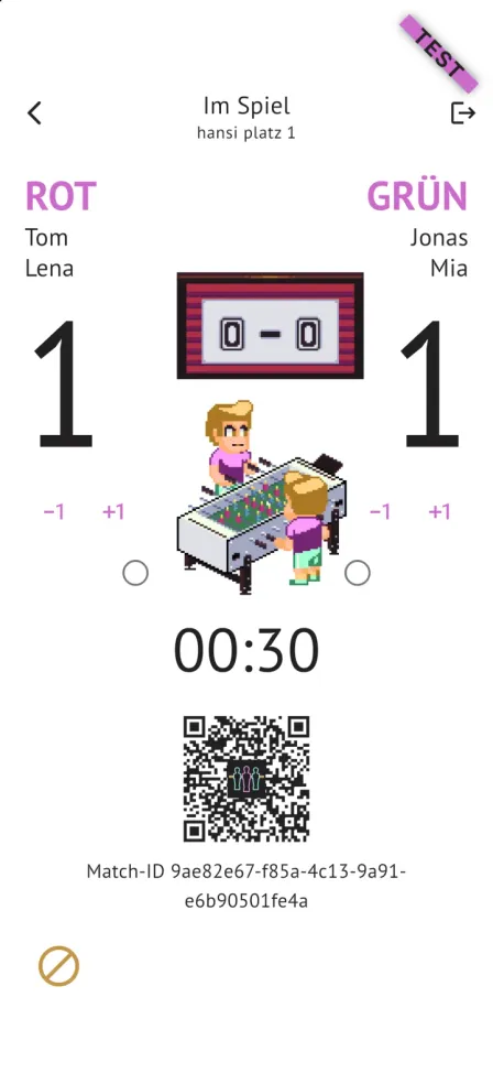 Laufendes Match in der App mit Spielstand, Spielzeit und Tor-Animation